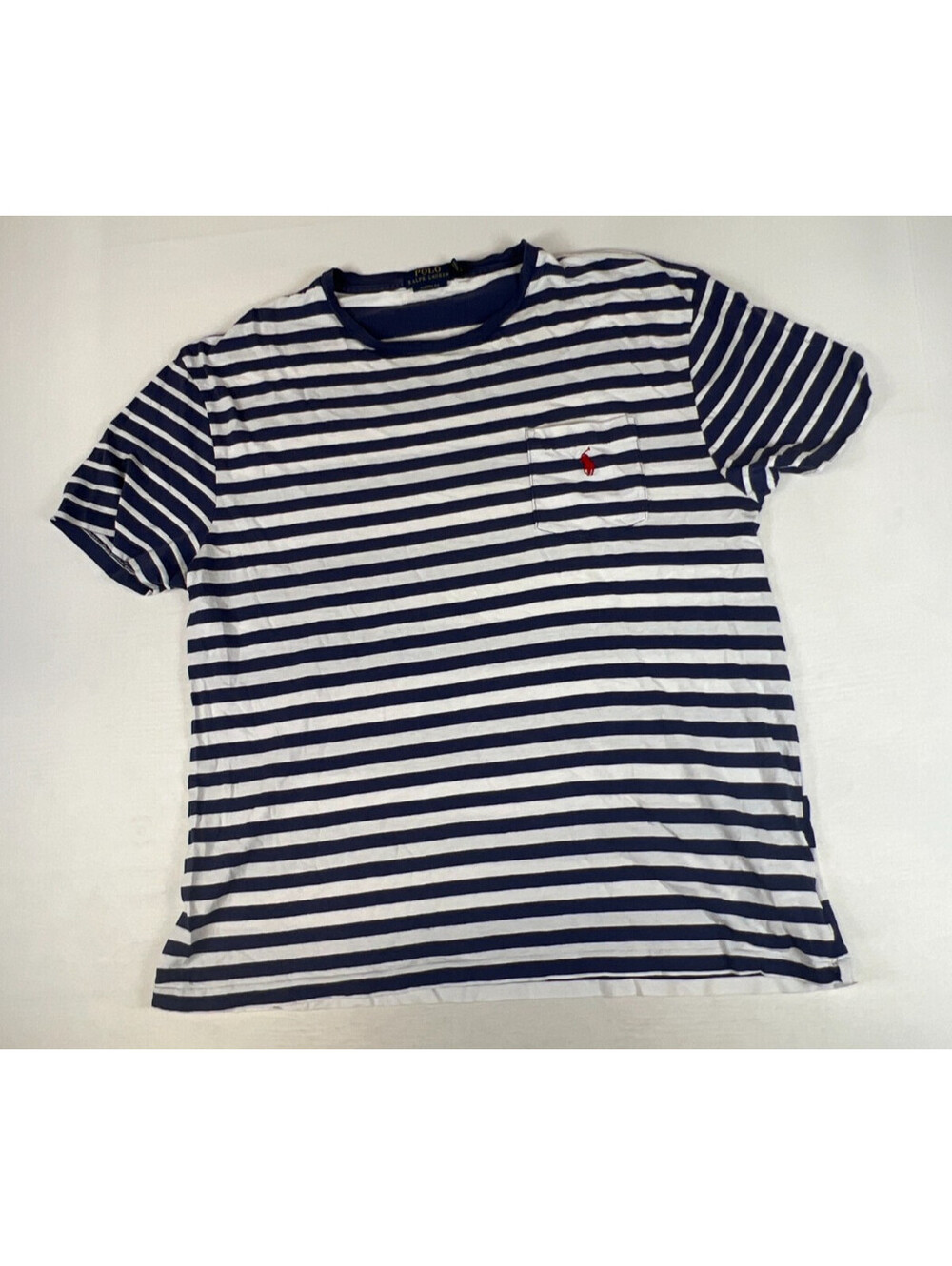 Polo Ralph Lauren Men Size M Blue White Striped Pocket T-Shirt Classic Fit - Picture 6 of 11
